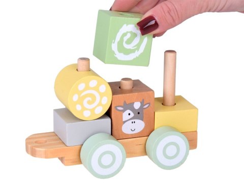 Miętowa Drewniana Kolejka Lokomotywa z Wagonami i Klockami 23 ele ZA5262