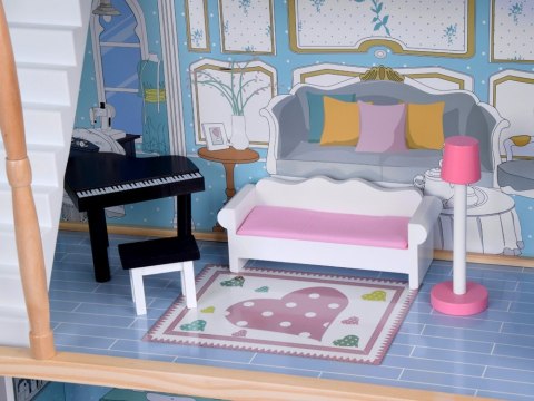 Duży Drewniany Domek dla lalek + drewniane mebelki Pastelowe kolory ZA5457