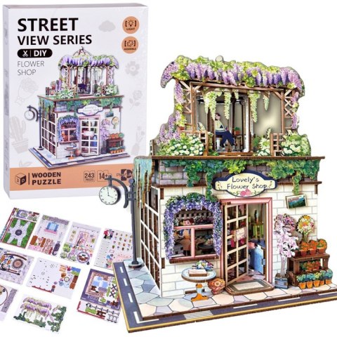 Drewniane PUZZLE 3D Seria budynek Kwiaciarnia 243 ele oświetlenie ZA6015