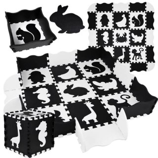 Mata piankowa - Puzzle kontrastowe dla niemowląt ZWIERZĘTA 120x120cm ZA4783