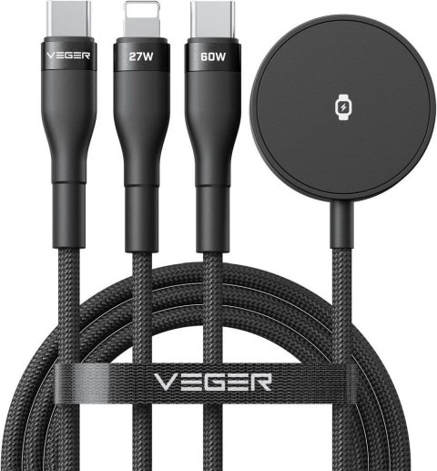 Kabel 3w1 USB C do Lightning / Typ C / iWatch/SAM Watch VEGER 3A 92W V730 1,5 m czarny