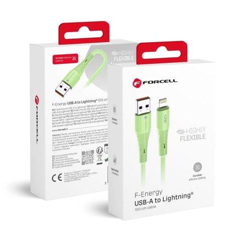 Kabel USB A do Lightning Forcell F-Energy 2,4A 12W Silicone 1 m C343 zielony