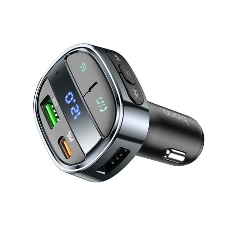 Ładowarka samochodowa Hoco USB A + USB C PD QC3.0 5A 30W z wyświetlaczem + transmiter FM BT E70 czarny