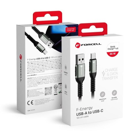 Kabel USB A do USB C Forcell F-Energy QC4.0 3A 66W Cafule 1,2 m C256 czarny
