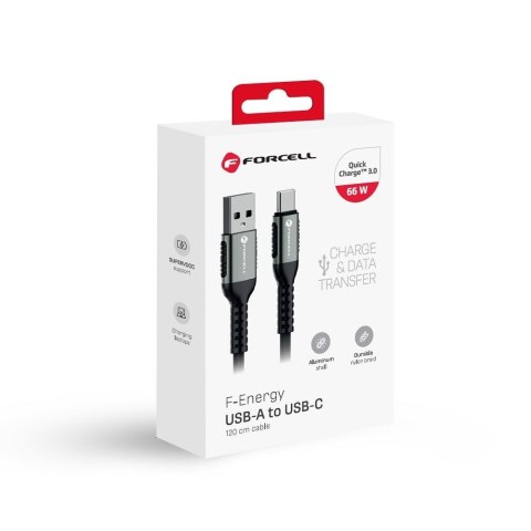Kabel USB A do USB C Forcell F-Energy QC4.0 3A 66W Cafule 1,2 m C256 czarny