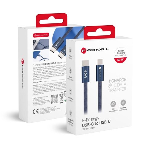 Kabel USB C do USB C Forcell F-Energy QC4.0 PD 3A 60W Cafule Color 1,2 m ACYH23 granatowy