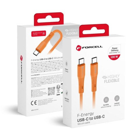 Kabel USB C do USB C Forcell F-Energy QC4.0 PD 5A 100W Silicone 1 m C347 pomarańczowy