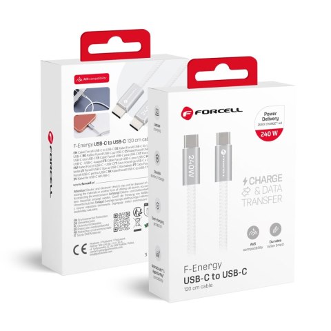 Kabel USB C do USB C Forcell F-Energy QC4.0 PD 5A 240W Cafule Color 1,2 m CBN1 biały