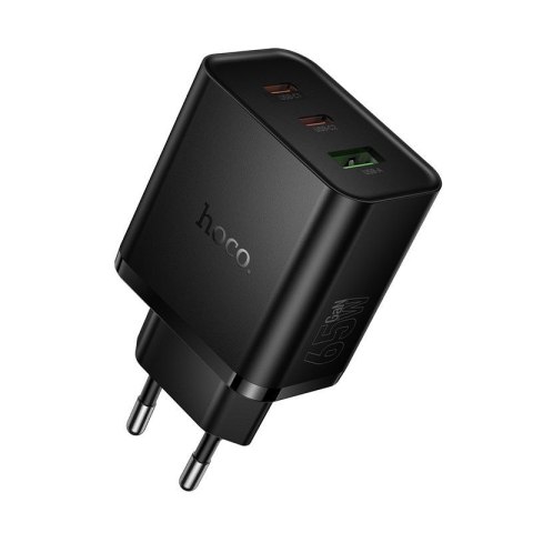 Ładowarka sieciowa do telefonu Hoco 2x USB C + USB A QC3.0 PD 3A 65W N75 czarna
