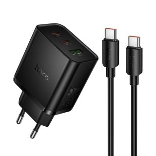 Ładowarka sieciowa do telefonu Hoco 2x USB C + USB A QC3.0 PD 3A 65W + kabel USB C do USB C N75 czarna