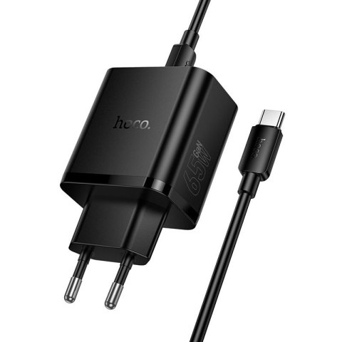 Ładowarka sieciowa do telefonu Hoco 2x USB C + USB A QC3.0 PD 3A 65W + kabel USB C do USB C N75 czarna