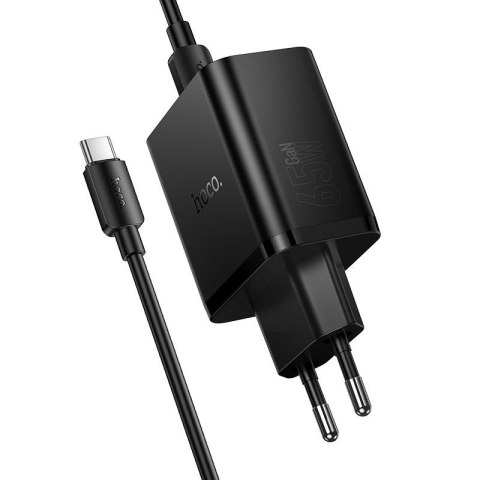 Ładowarka sieciowa do telefonu Hoco 2x USB C + USB A QC3.0 PD 3A 65W + kabel USB C do USB C N75 czarna
