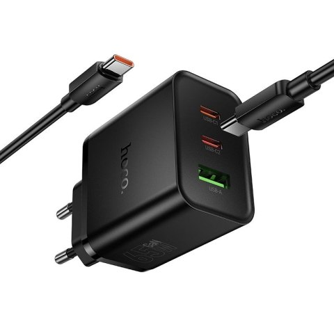 Ładowarka sieciowa do telefonu Hoco 2x USB C + USB A QC3.0 PD 3A 65W + kabel USB C do USB C N75 czarna