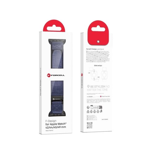 Pasek do Apple Watch Forcell F-Design FA05 rzep nylon 42 / 44 / 45 / 49 mm niebieski