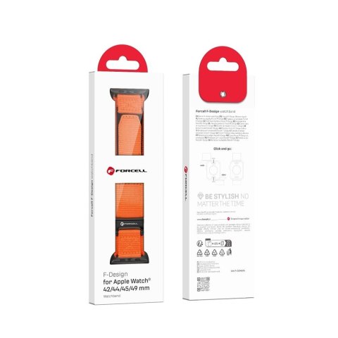 Pasek do Apple Watch Forcell F-Design FA05 rzep nylon 42 / 44 / 45 / 49 mm pomarańczowy