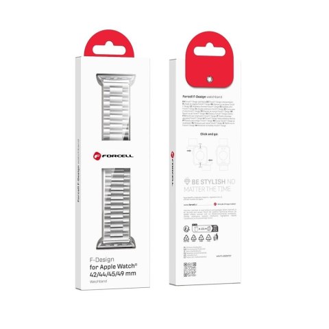 Pasek do Apple Watch Forcell F-Design FA10 zatrzask stal 42 / 44 / 45 / 49 mm srebrny