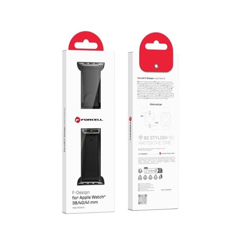 Pasek do Apple Watch Forcell F-Design FA20 dziurki skóra ekologiczna 38 / 40 / 41 mm czarny