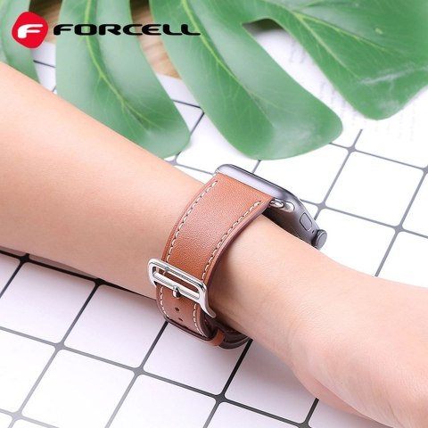 Pasek do Apple Watch Forcell F-Design FA20 dziurki skóra ekologiczna 42 / 44 / 45 / 49 mm brązowy