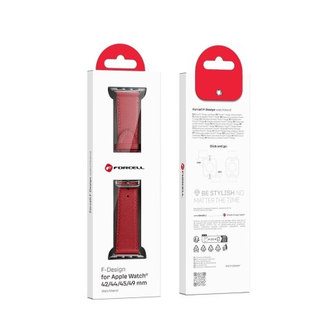 Pasek do Apple Watch Forcell F-Design FA20 dziurki skóra ekologiczna 42 / 44 / 45 / 49 mm czerwony