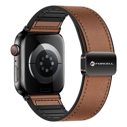 Pasek do Apple Watch Forcell F-Design FA21 magnetyczny skóra ekologiczna 42 / 44 / 45 / 49 mm brązowy