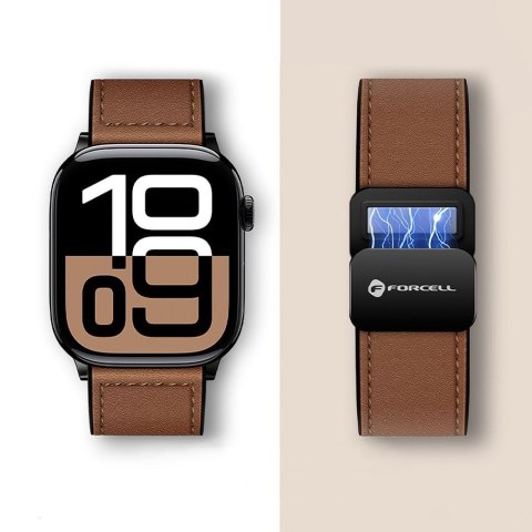 Pasek do Apple Watch Forcell F-Design FA21 magnetyczny skóra ekologiczna 42 / 44 / 45 / 49 mm brązowy