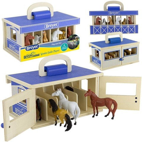 Drewniana stajnia +6 figurek koni SKALA 1:32 FARMA Breyer Horses ZA6720