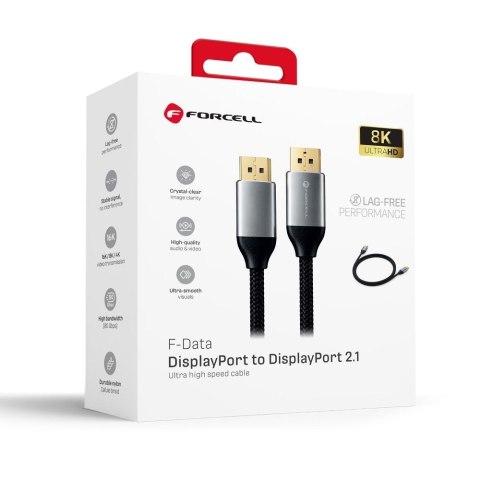 Kabel Display Port do Display Port 2.1 Forcell 16K 60Hz/8K 120Hz/4K 240Hz - High Speed, HDR, Ethernet, G-SYNC/FreeSync, 80Gbps,