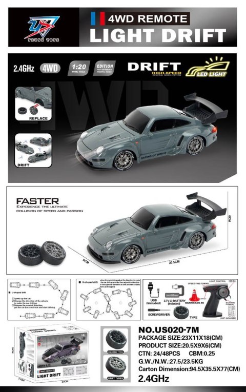 Autko R/C do Driftu 1:20 z Funkcją Świateł Zielony