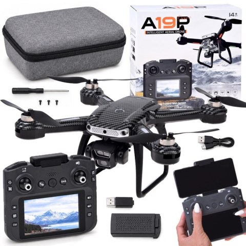 Dron RC A19P Kamera HD Pilot z Ekranem Omijanie Przeszkód Etui RC0774